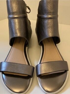 Kelsi Dagger Metallic Pewter Modern Gladiator Ankle Strap Sandals